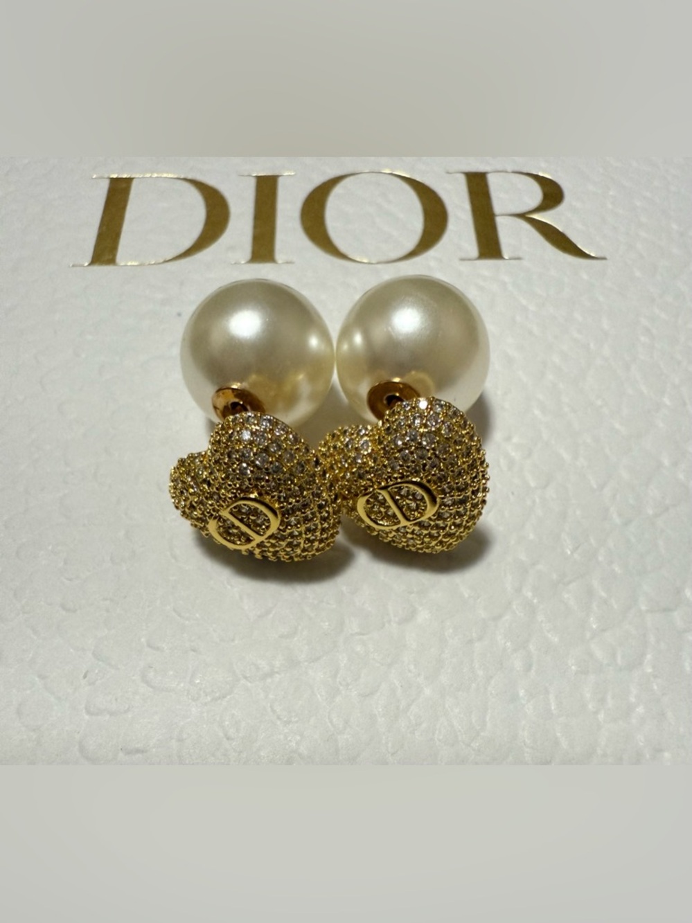 Gold Heart & Pearl Double-Face With CD Initial Earrings